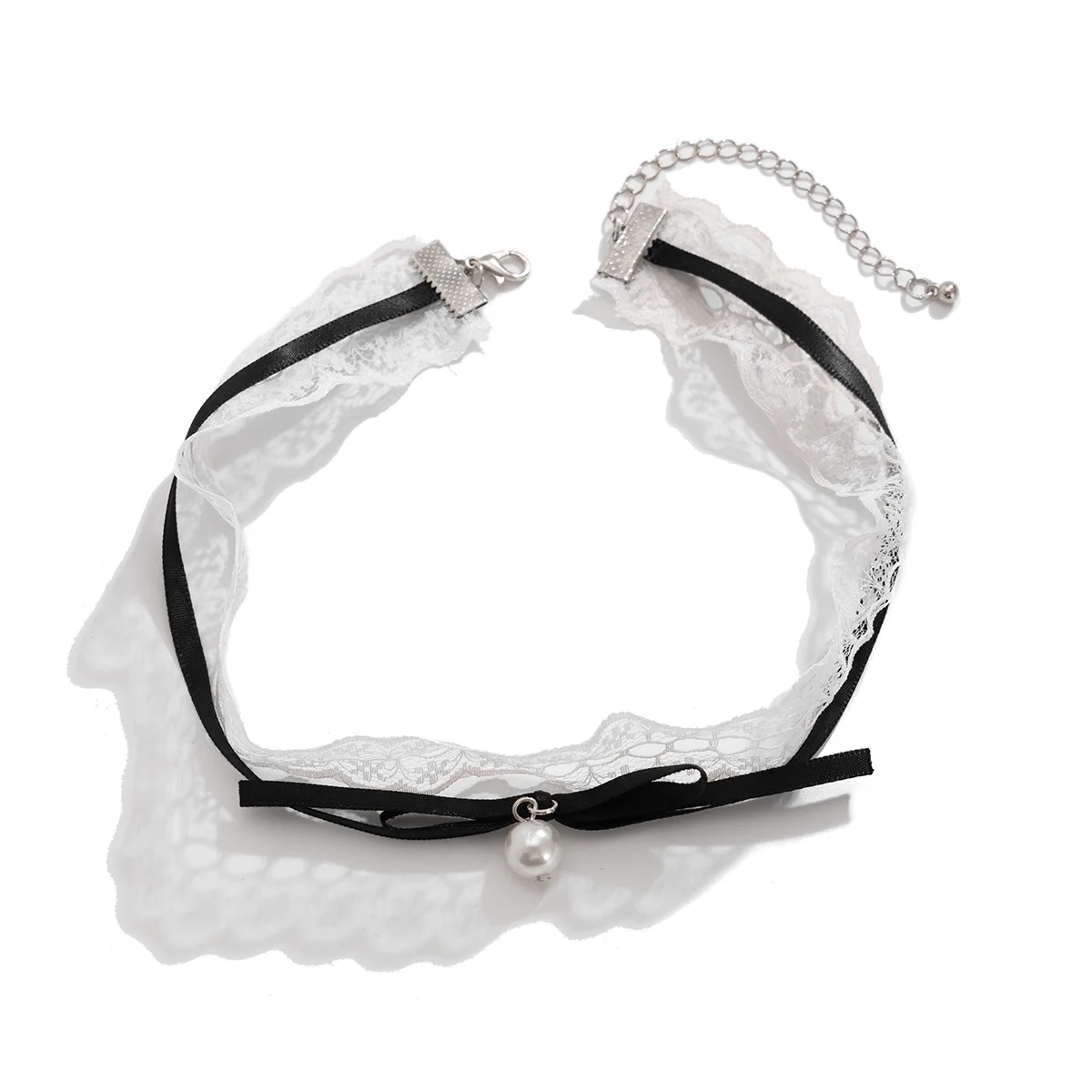 Choker Necklace Double Layer Lace Bow Adjustable Sweet Rustic Floral Style Daily Party Jewelry for Women Cream Goth