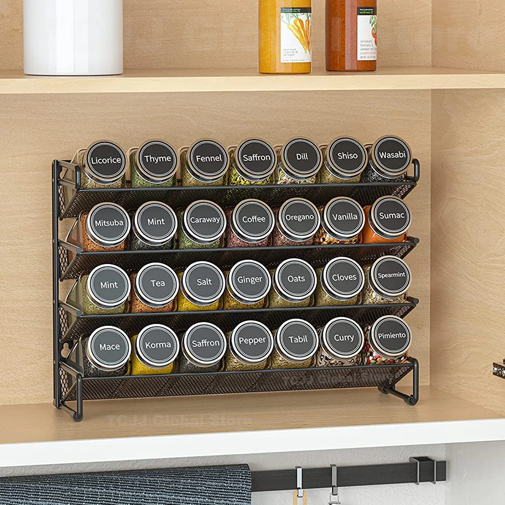 

Wall Mounted Kitchen Spice Rack 3 Layers Carbon Steel Seasoning Bottle Shelf Cabinet Cupboard Pantry Jar Kitchen Organizer Shelf