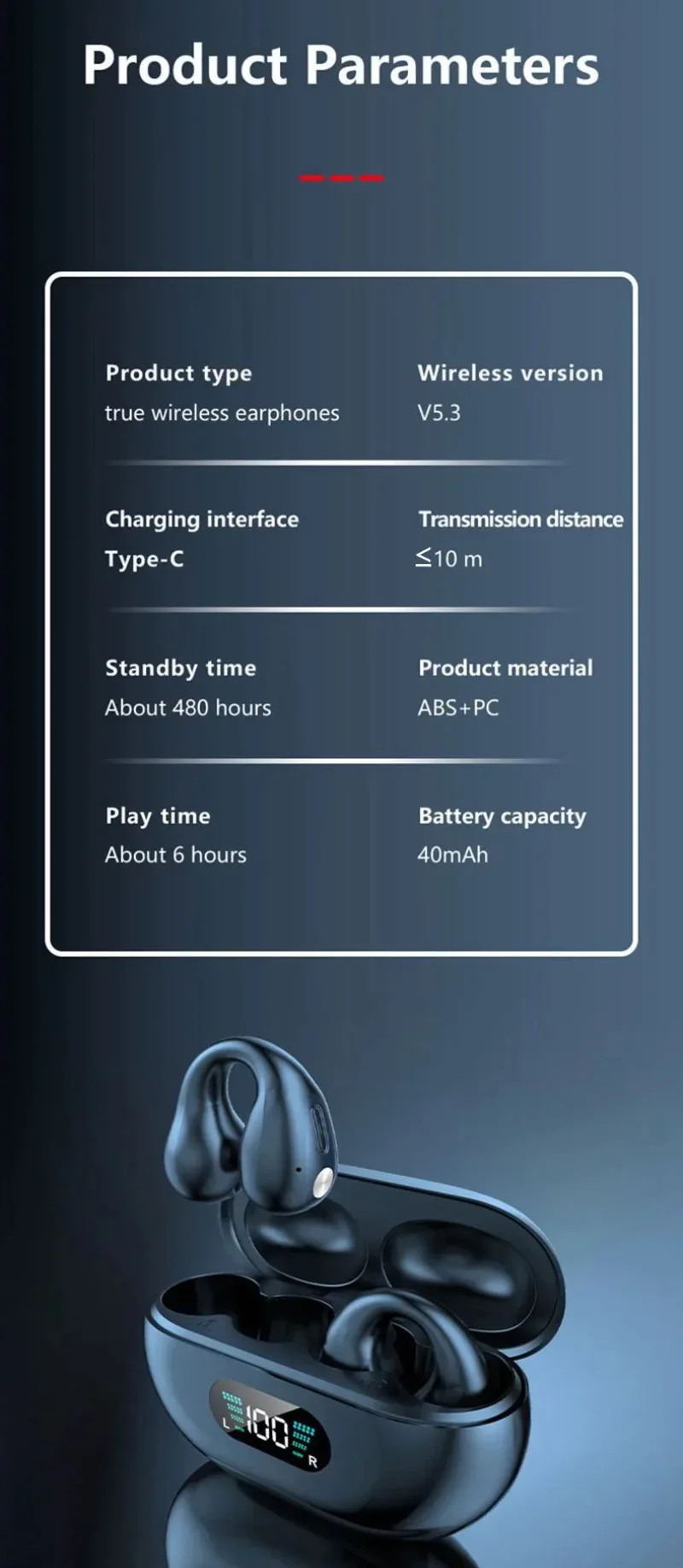 Lenovo Ohrclip-Bluetooth-Kopfhörer mit extrem langer Akkulaufzeit, Over-Ear-Kopfhörer mit Geräuschunterdrückung und Knochenleitungstechnologie – Detail 12