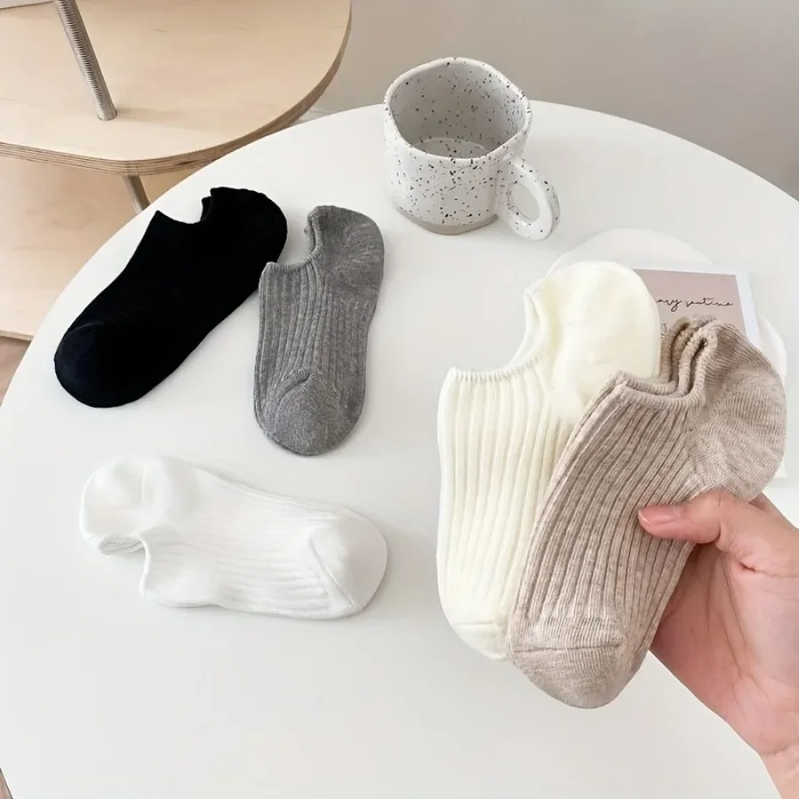 

6 Pairs of Mixed Color Invisible Solid Color Boat Socks, Casual Ankle Socks, Elastic Design, Suitable for Casual Wear Styles
