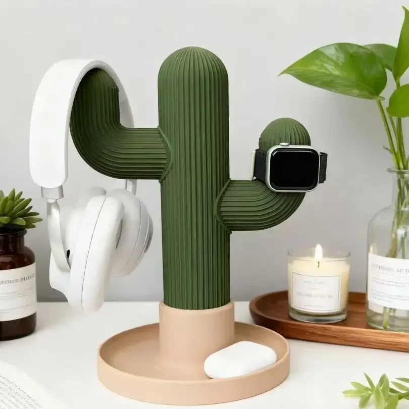 Cactus Headphone Stand Watch Holder Desk Organizer Storage Rack for Sony Headset Earphone Dorm Room, Customized
