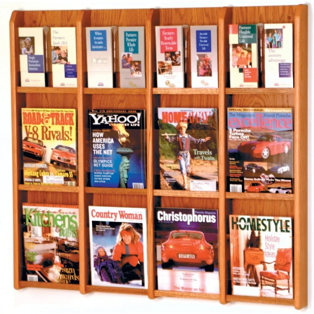 Xmsj Display Stands,12-Magazine/24-Brochure Muur Display Met Brochure Inzetstukken, Medium Eiken, Boekenplanken