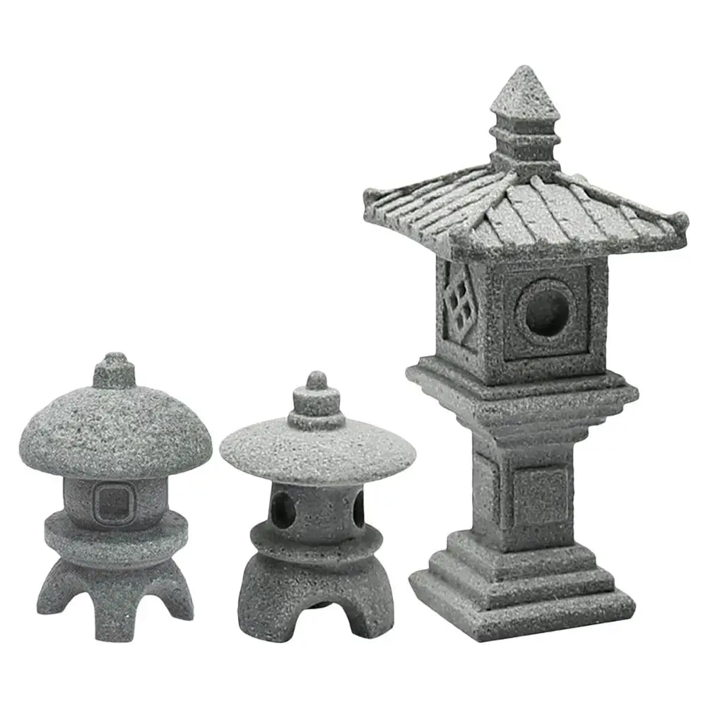 3Pcs Miniature Pagoda Statue Garden Decor Vintage Design Realistic Tower Ornament for Mini Garden Moss Terrarium Living Room