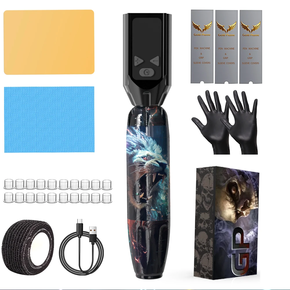 

Wireless Tattoo Pen Kit - Complete Rotar Tattoo Machine with LED Display, Coreless Motor, Practice Skin, Gloves, Ink Cups for B