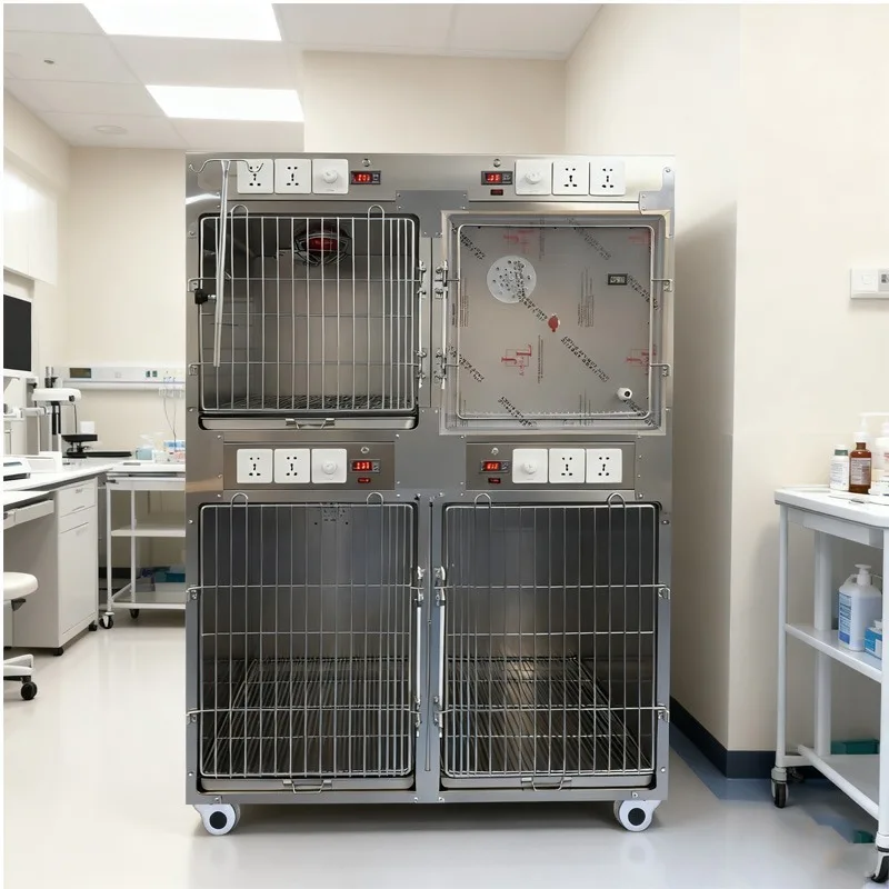 4 Door Veterinary Cage Icu With Temperature Veterinary Equipment Vet Oxygen Cage for Clinic
