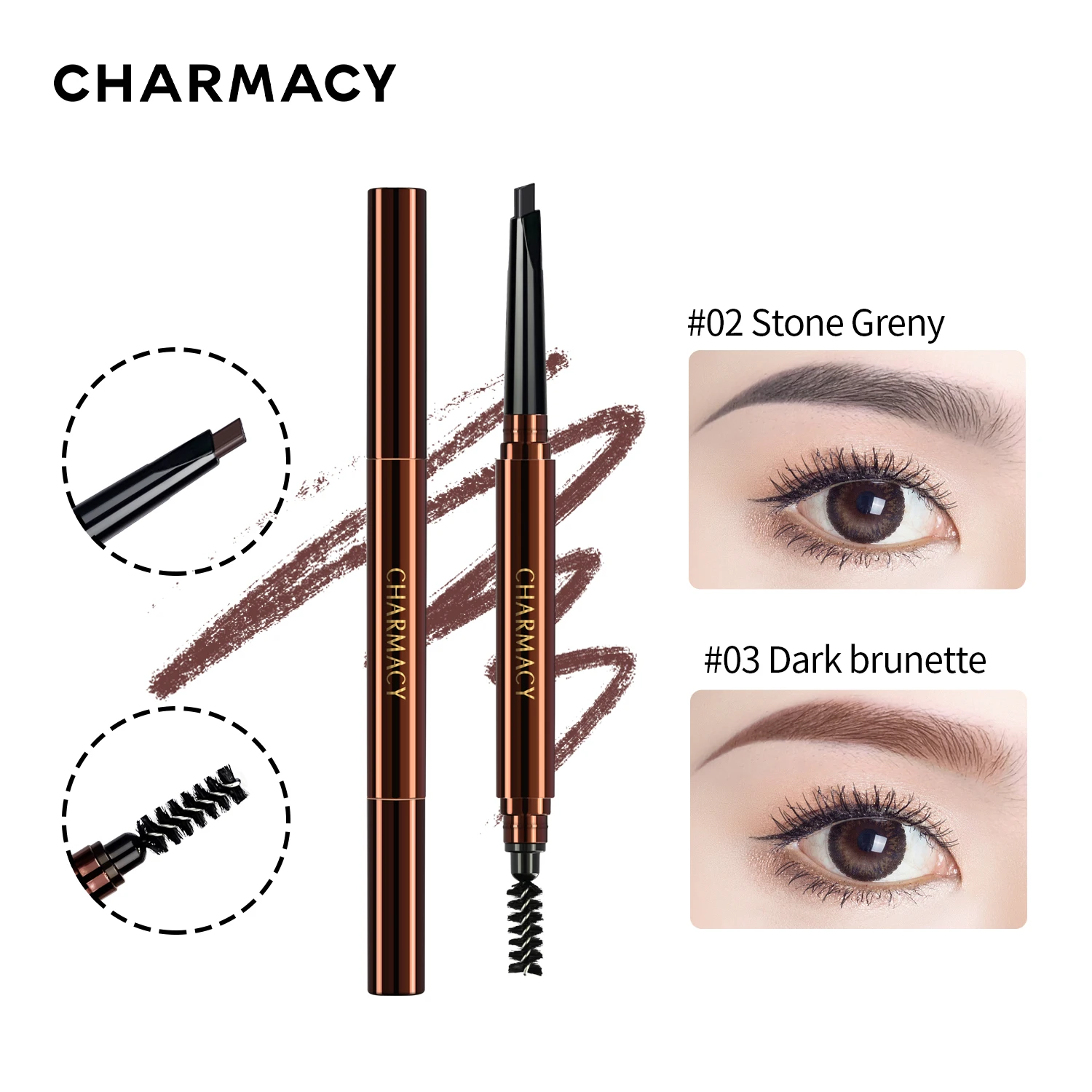 Charm – crayon à sourcils professionnel 2 en 1 en forme de Triangle, 6 couleurs, Intense, Waterproof, longue durée, maquillage pour les yeux