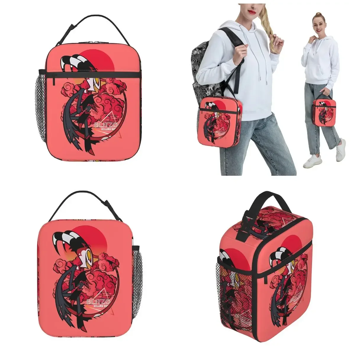 Helluva-Boss Retro Blitzo Product Insulated Lunch Bag For Work Food Storage Bag Reusable Cooler Thermal Lunch Boxes