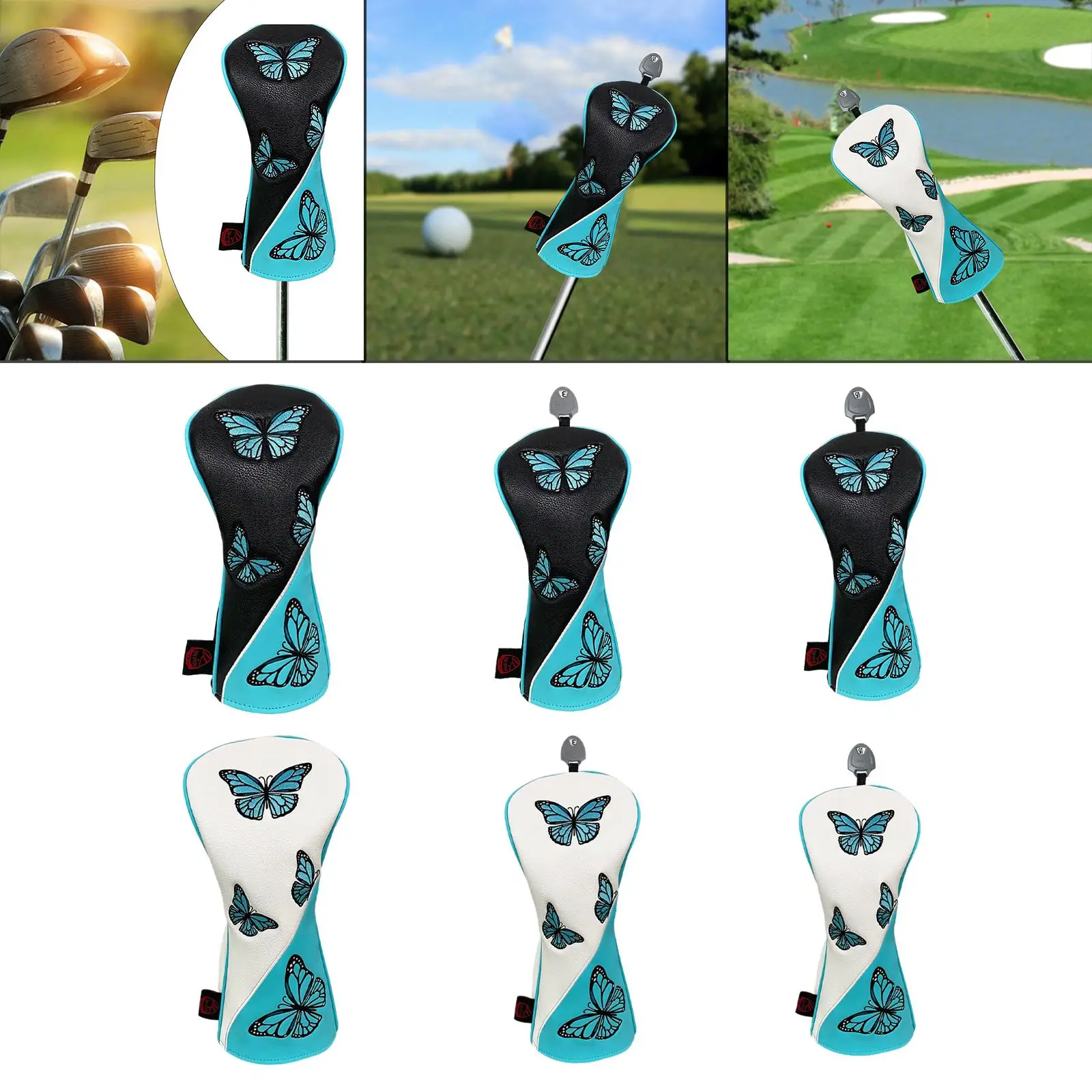 Golf Wood Headcover Protective Sleeve Butterfly Pattern Scratch Proof PU Leather