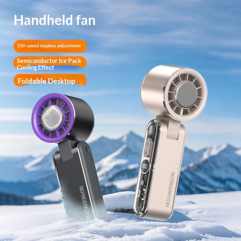Portable 100-Speed Handheld Fan with Semiconductor Cooling, Fast Charging & Foldable Design