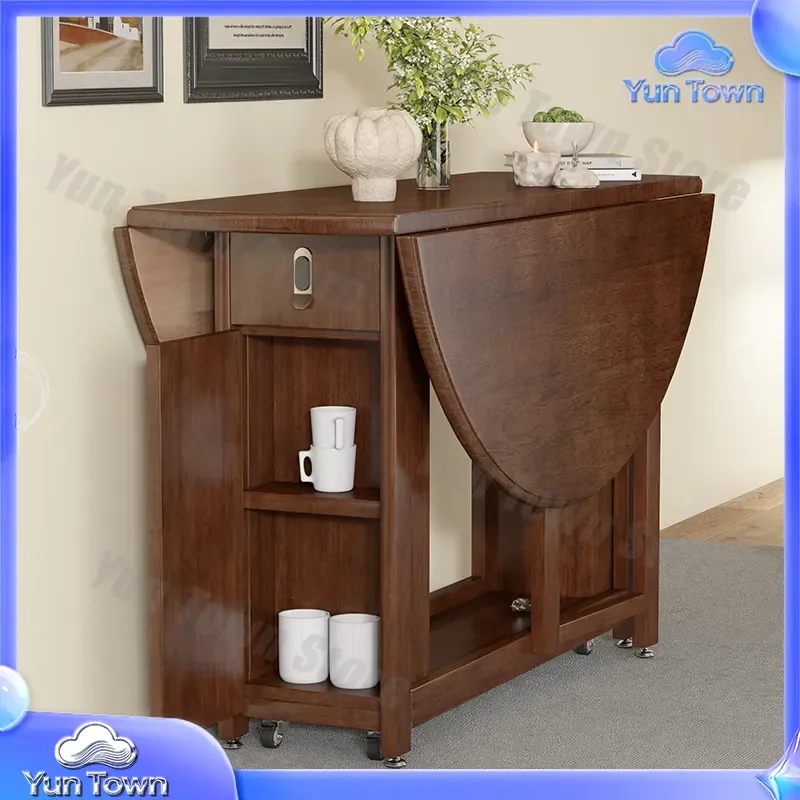 Foldable Solid Wood Dining Table and Chair Set for Small Apartments Variable Round Dining Table with Storage for Household