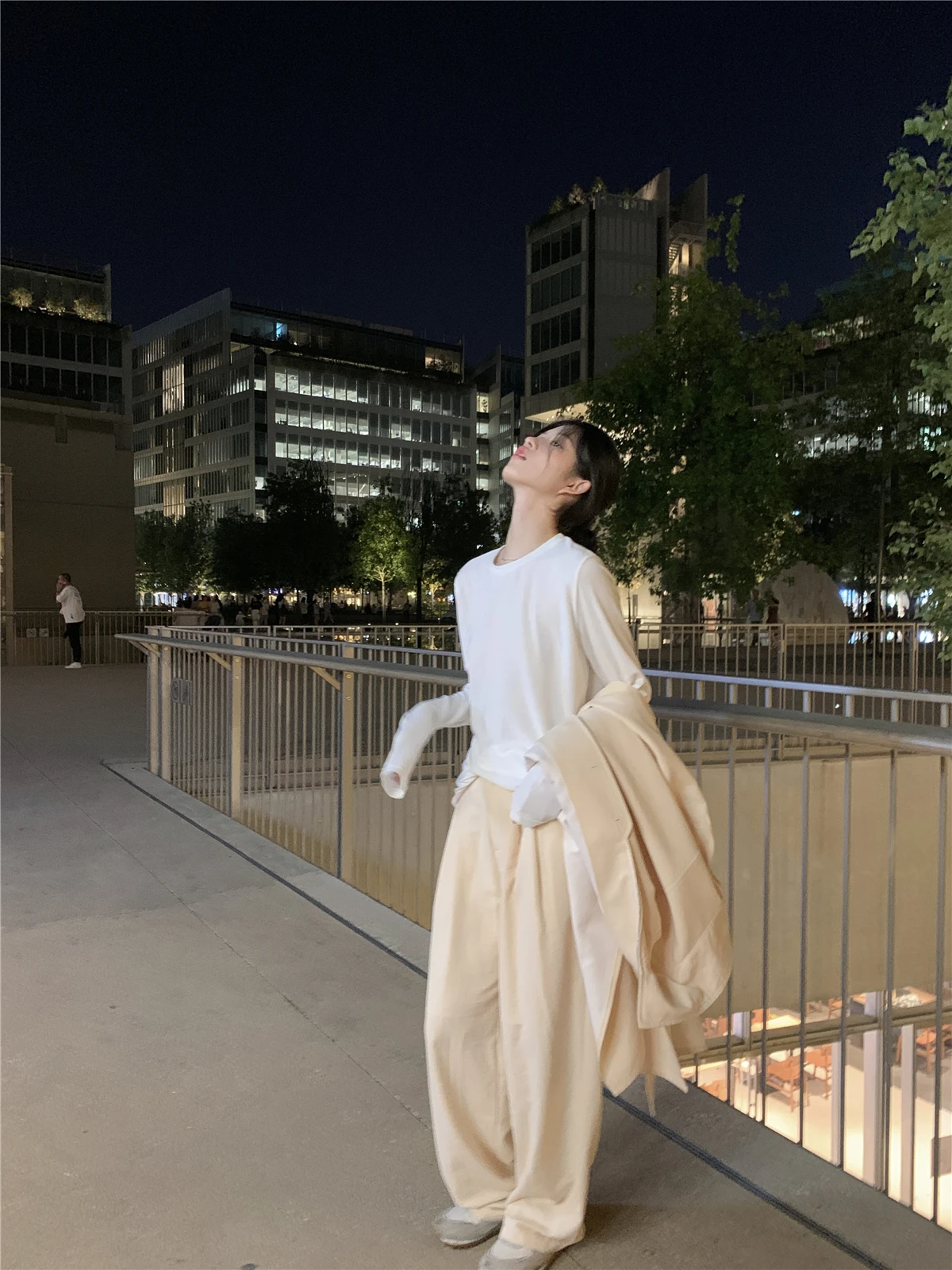 LXLILIUM 和風ソフト生地快適な形状のロングパンツアプリコットカラー若々しい雰囲気のワイドレッグスーツパンツ女性用