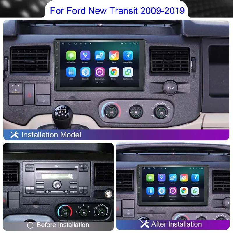 8+256 Android 12 Car Radio Carplay For Ford New Transit 2009 - 2019 Multimedia 4G Wifi DVD Navy GPS 2DIN 2 DIN Autoradio Stereo