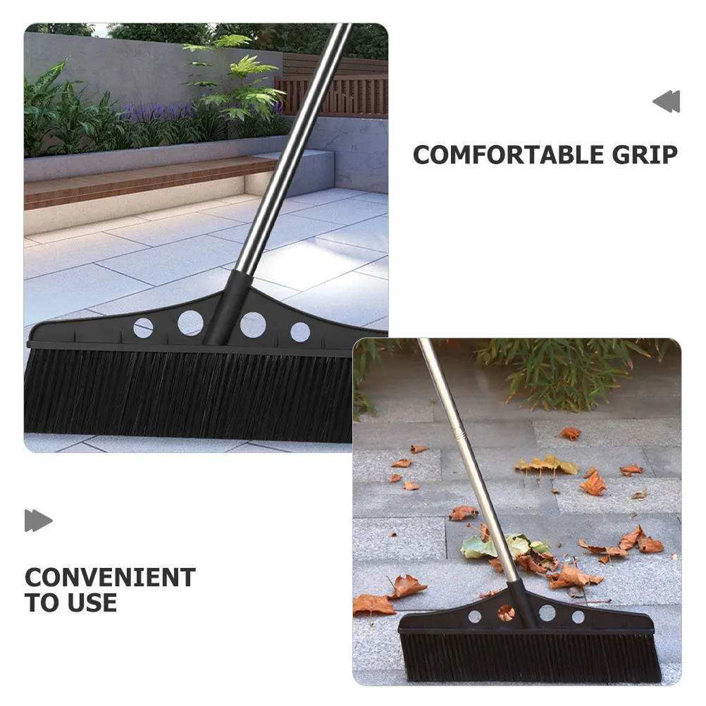 Extra Large Detachable Push Broom Outdoor Garden Lawn Warehouse Sweeper Heavy Duty Stainless Steel Deck Scrub Brush Black