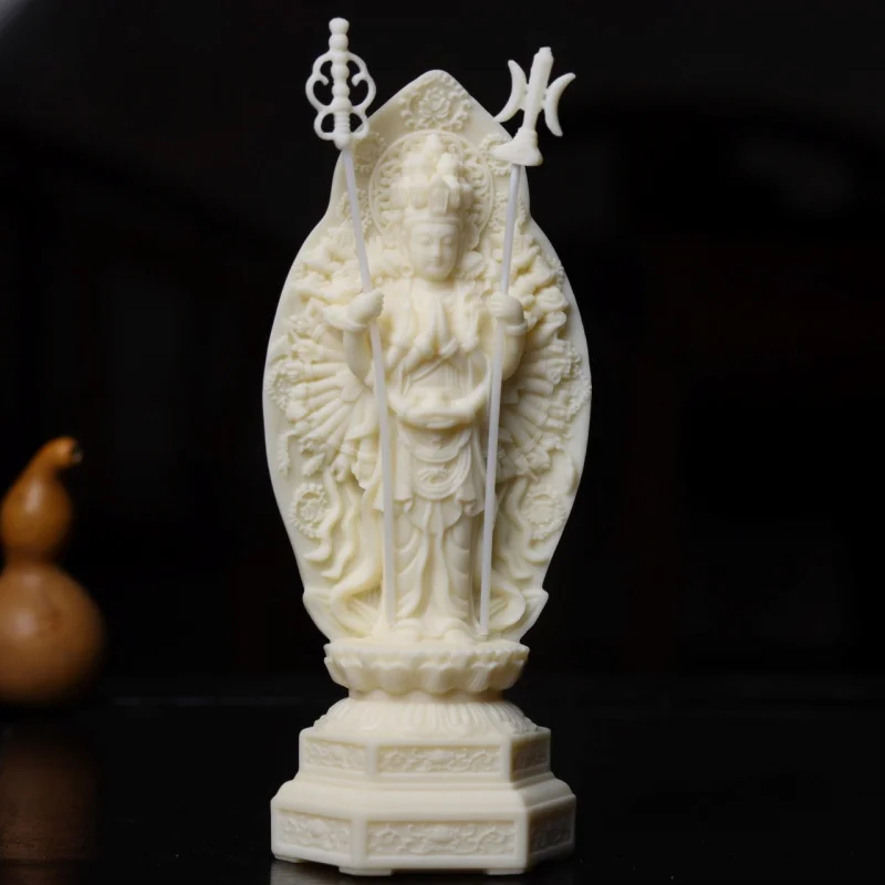 

Ivory Nut Carved Thousand-Hand Kwan-Yin Ornaments Sitting Lotus Bodhisattva/Buddha Statue Crafts Home Worship Safe Ornaments