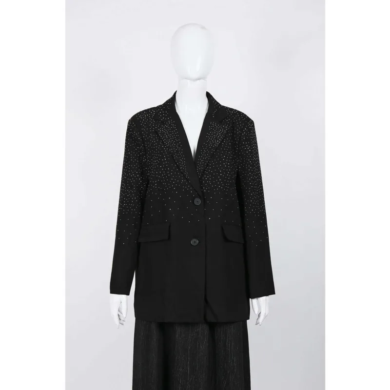 KWTX Damen-Blazer, einfarbig, schwer verziert, 2-Knopf-Revers, elegant, luxuriös, Designer, SS25-Mode
