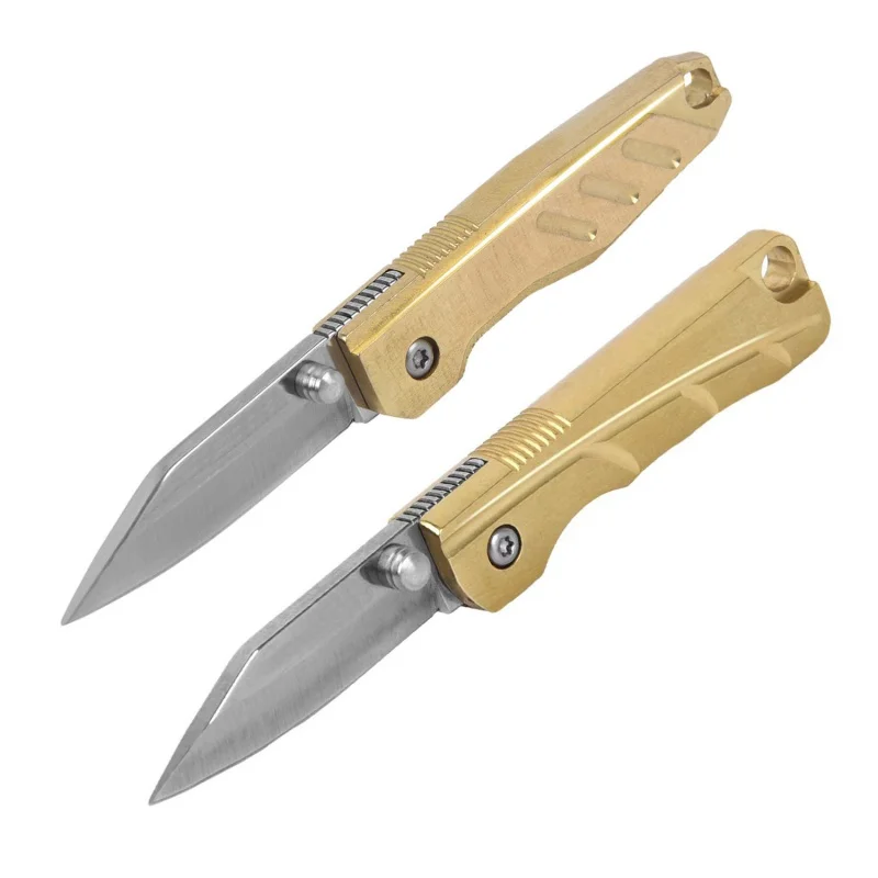 Mini Brass Keychain Pocket Knife Portable Unboxing Cutter Outdoor EDC Tool Multifunctional Survival Folding Knife for Men Gift