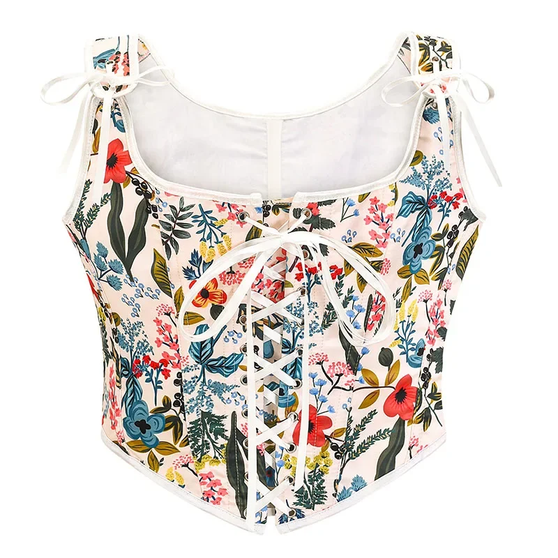 

French Vintage Print Halter Corset Women Steampunk Clothing Gothic Corsage Corset