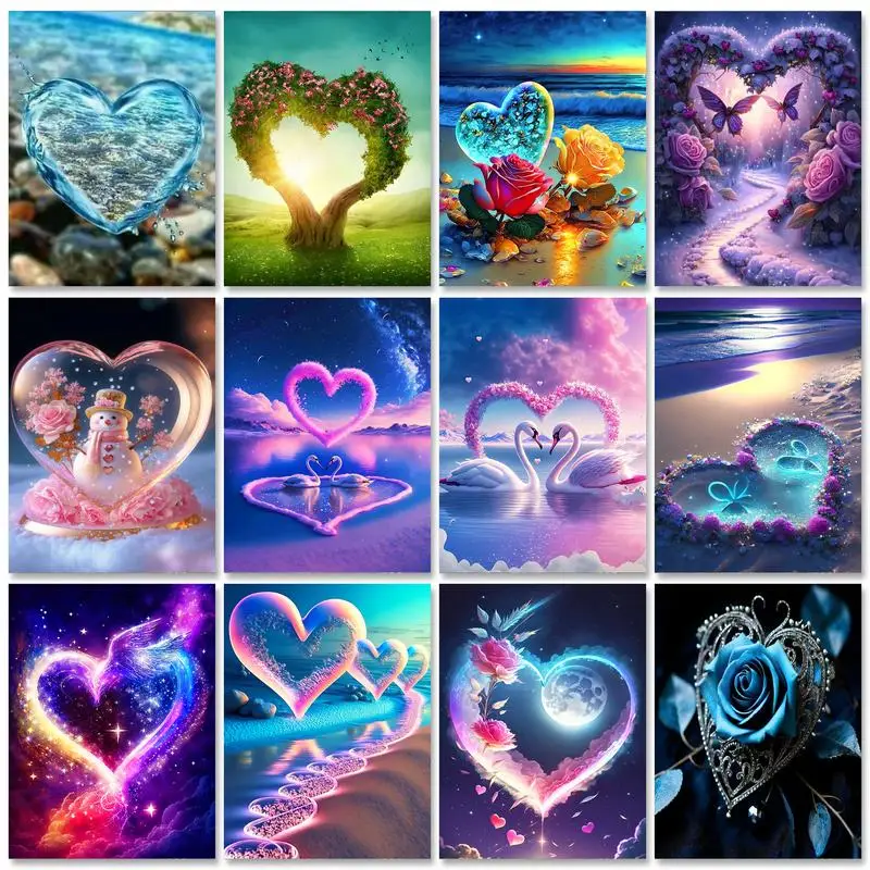 

GATYZTORY 5D DIY Diamond Painting Landscape Beach Full Round Diamond Mosaic Heart Embroidery Sunset Home Decor Craft Kit