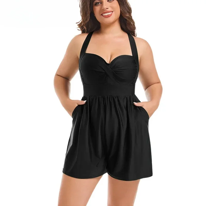 

Summer Swimwear Woman 2025 Plus Size Swimsuits Curvy Women Tummy Control Bathing Suits Wide Leg Romper Beach Beach Outfits