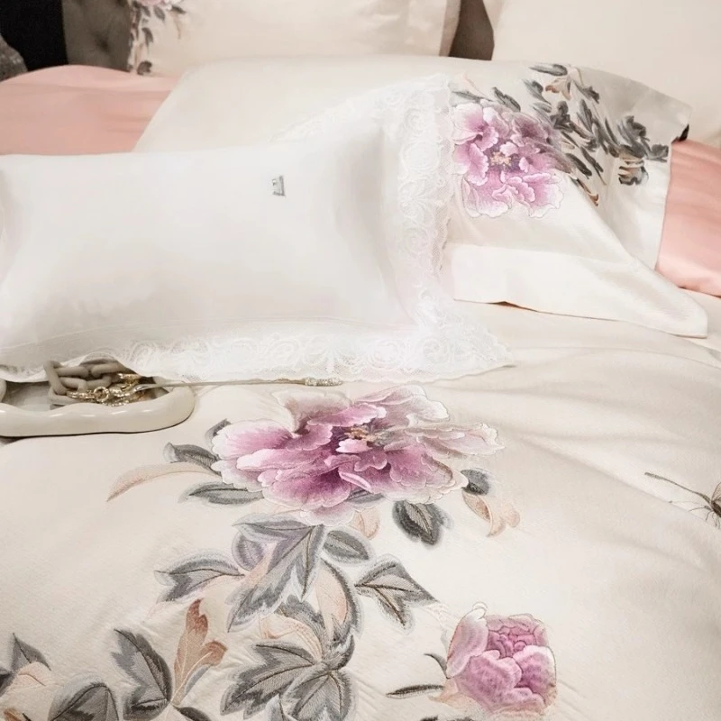National style Egyptian cotton haute couture four-piece set, color weaving gold silk thread thick weaving bedding peony