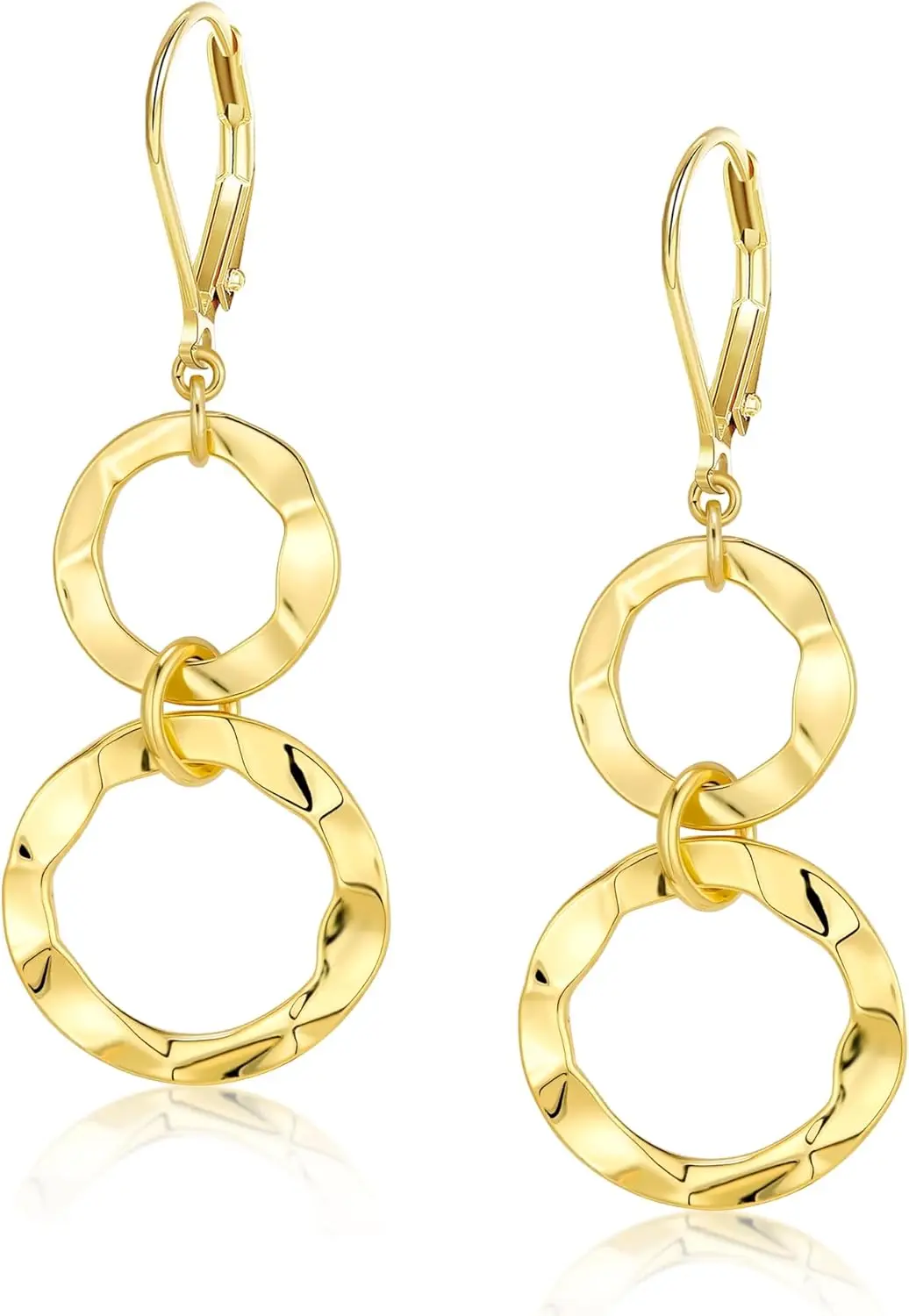 

Sterling Silver Leverback Circle Drop Earrings, Handmade Hammered Minimalist Boho Dangle Earings for Women