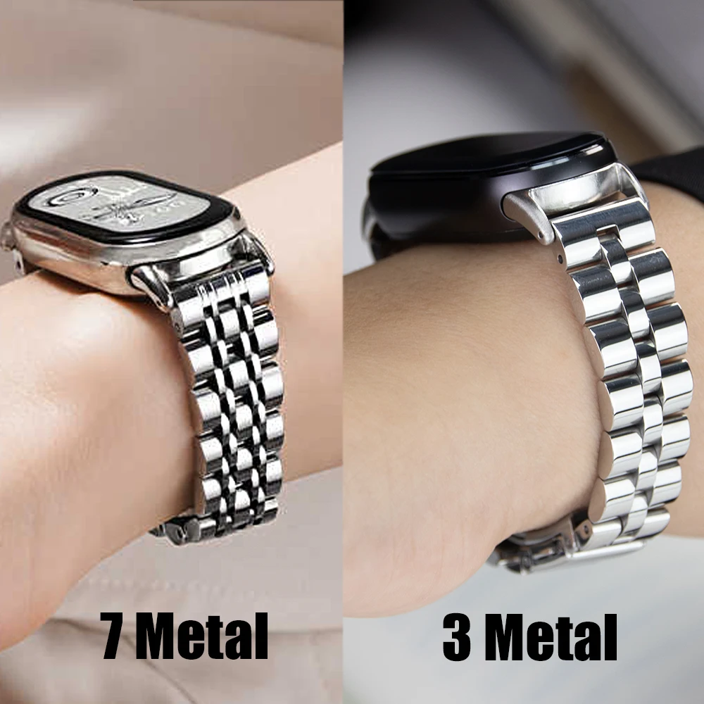 Stainless Steel Bracelet For Mi Band 9 Strap Lady Slim Watchband For Xiaomi Band8 Business Metal Wristband Replaceable Accessory