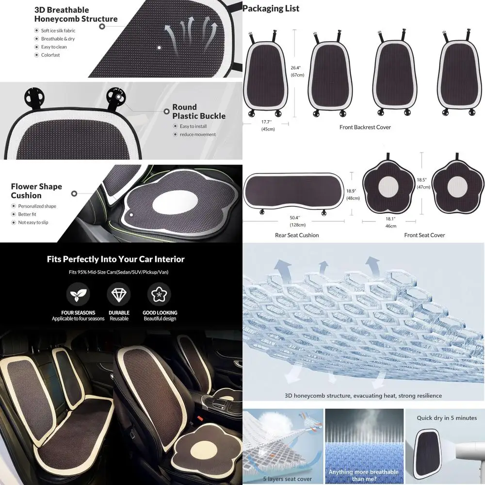 

Universal Car Seat Covers Set for Cars, SUVs, Trucks, and Teslas - Stylish Interior Accessories for Women (Full Set)
