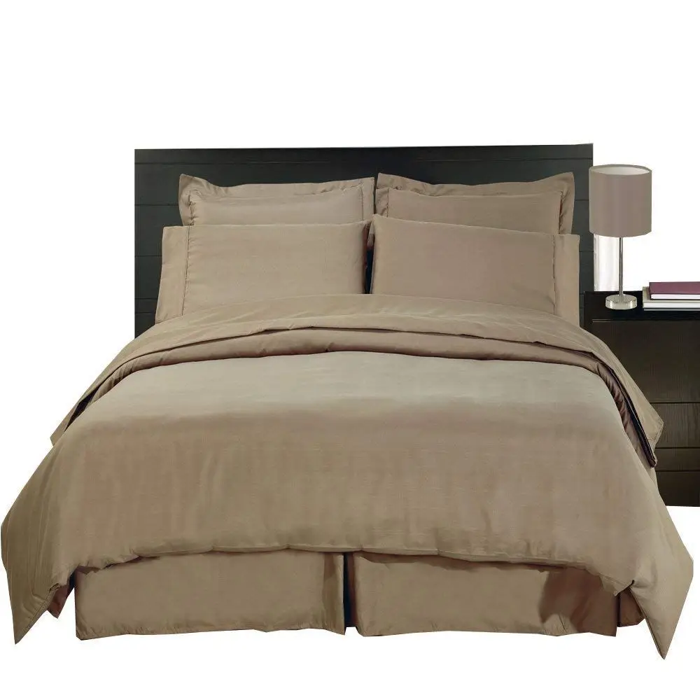 

King Size Bedding Set 8 Piece Bed in a Bag, 600 TC 100 Cotton Sheets, Down Comforter, Brown Solid, Duvet Cover Set