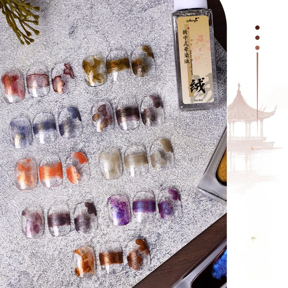 9 Colors Ink Wash Marbling Blooming Gel Set 8ML DIY Design Glitter Watercolor Painting Gradient Air-Dry Nail Art Manicure Polish