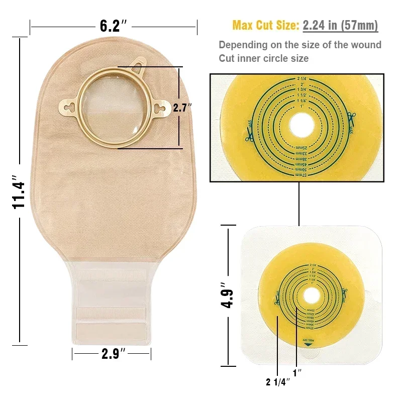 Ostomy Supplies Colostomy Bags Two Piece Drainable Pouches with hoop and look Ileostomy Stoma Care  fast shipping