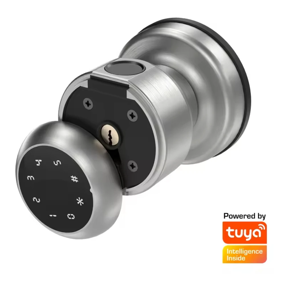 Cerradura de puerta inteligente, Cerradura Inteligente de entrada sin llave, cerradura con perilla, teclado electrónico, contraseña, huella dactilar, cerradura Digital con aplicación Tuya