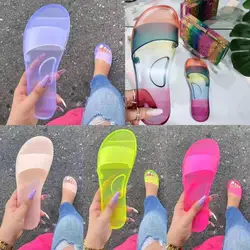 Plus Size Women's Candy Color PVC Shoes 2022 Summer Ladies Crystal Jelly Sandals Fashion Soft Sole Flat Slippers SHW117