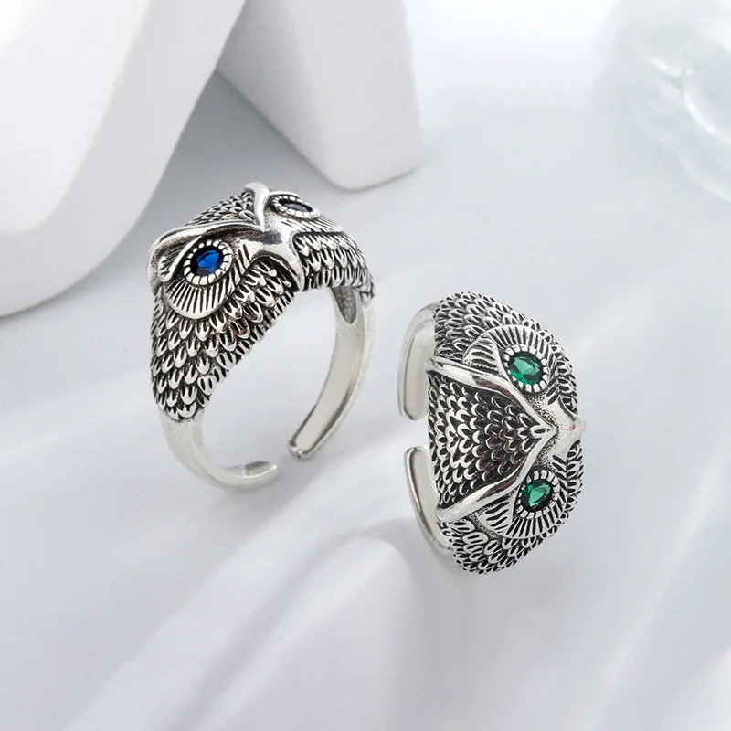 New Arrival Vintage Owl Animal Design Thai Silver Unisex Party Ring Jewelry For Women Man Gifts Never Fade Cheap