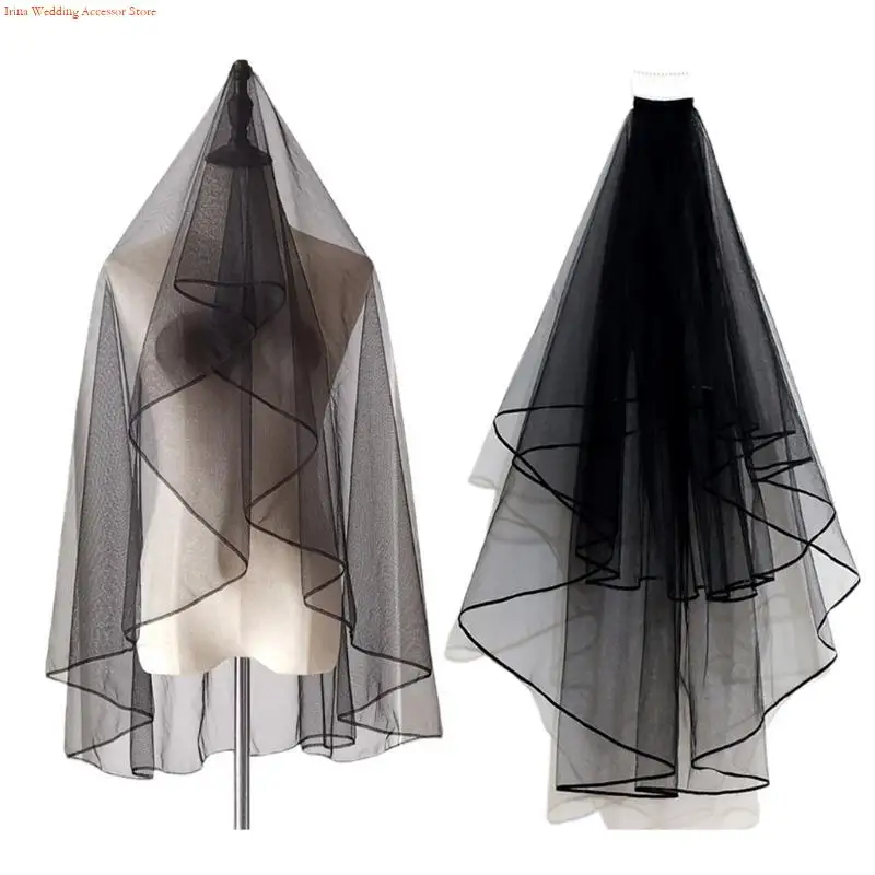 G92D Simple Tulle Headdress Short Black Lace Veil Halloween Party Costume Accessories