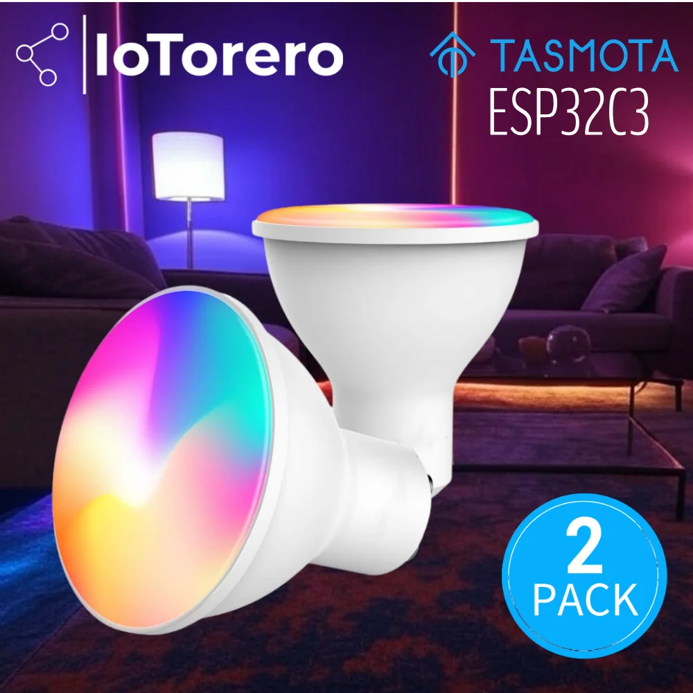 IoTorero Tasmota  Matter ESP32C3 MQTT 2 PACK GU10 RGBCCT LED Bulb Works With Home Assistant
