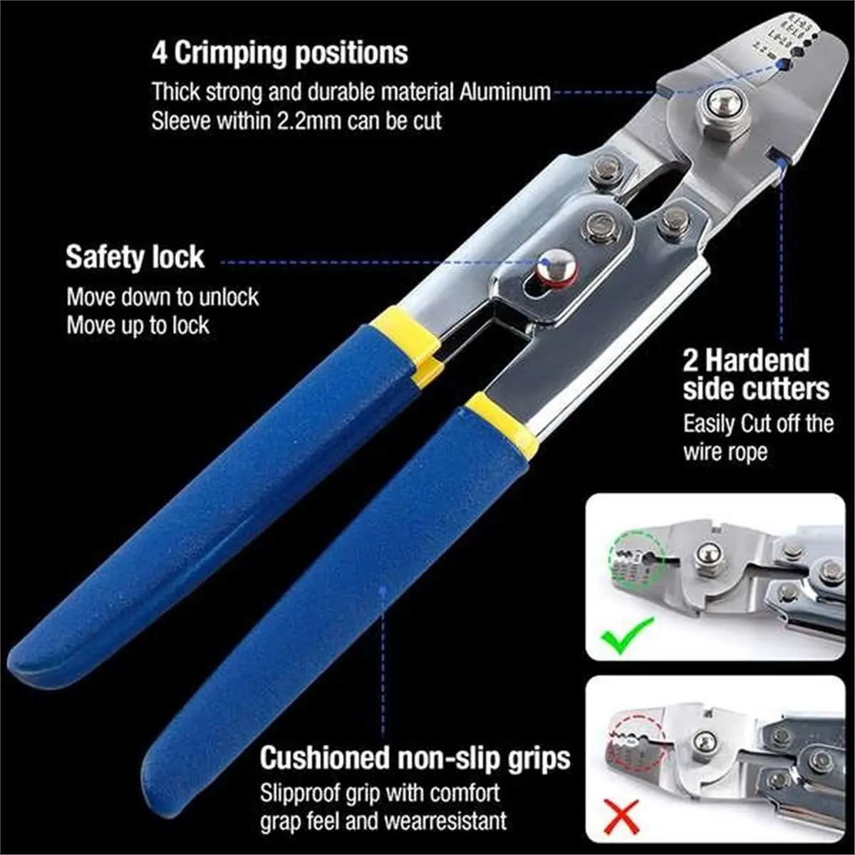 Grade Wire Crimper Tool Kit for Sleeves 0.1-2.2 mm Range, Manual Wire Terminal Crimping Pliers for Electrical Connectors