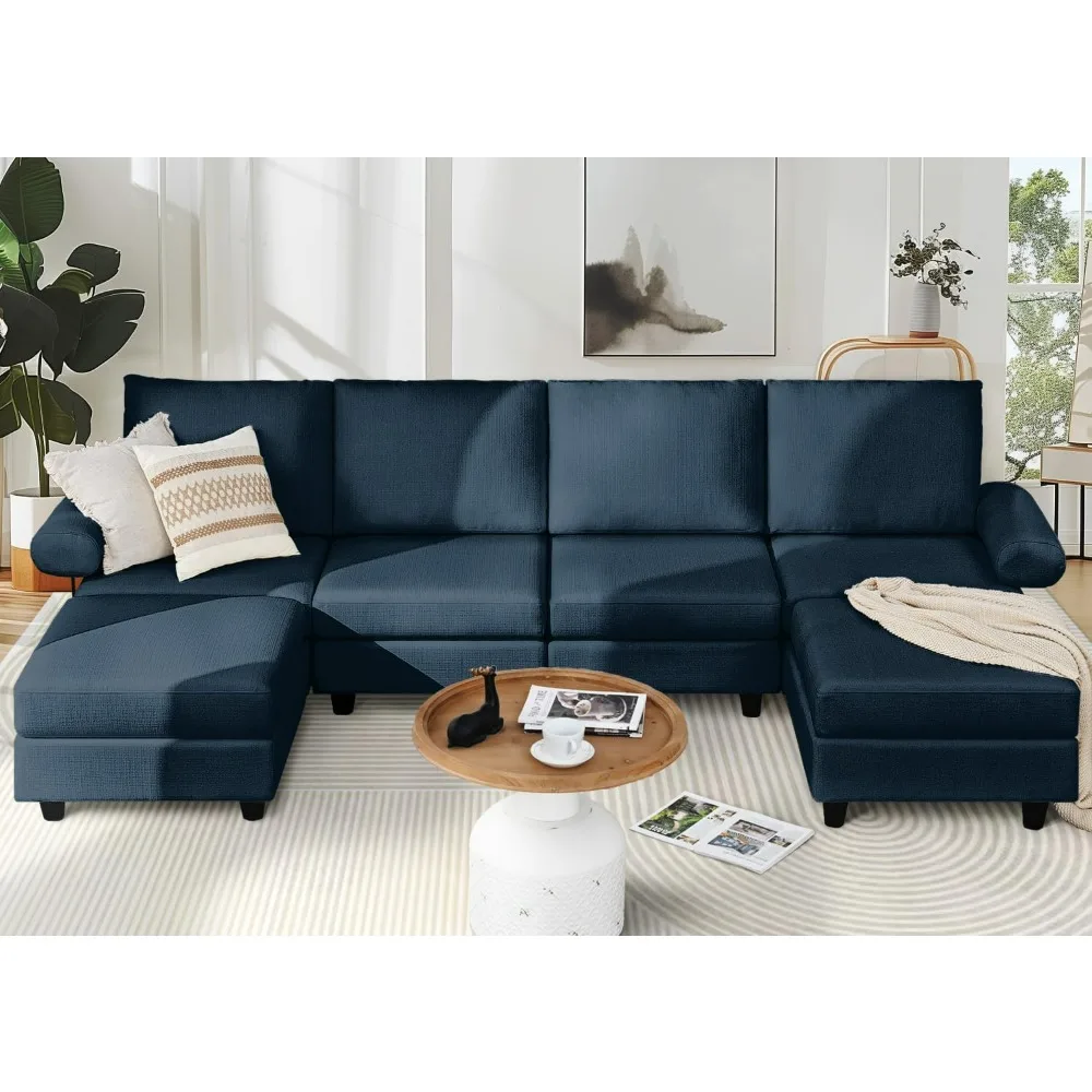 Sectional Couches for Living Room Breathable Linen Oversized U Shaped Couch Convertible with Storage Modular Sectional Sofa