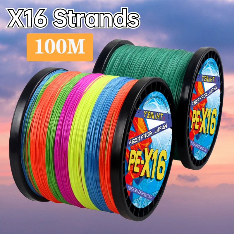 0.16-0.80mm NEW X16 Braided Fishing Line Extreme Strong Anti-Bite Wire Strength Test 11.3KG-91KG 100M for Sea/Boat Fishing Tool