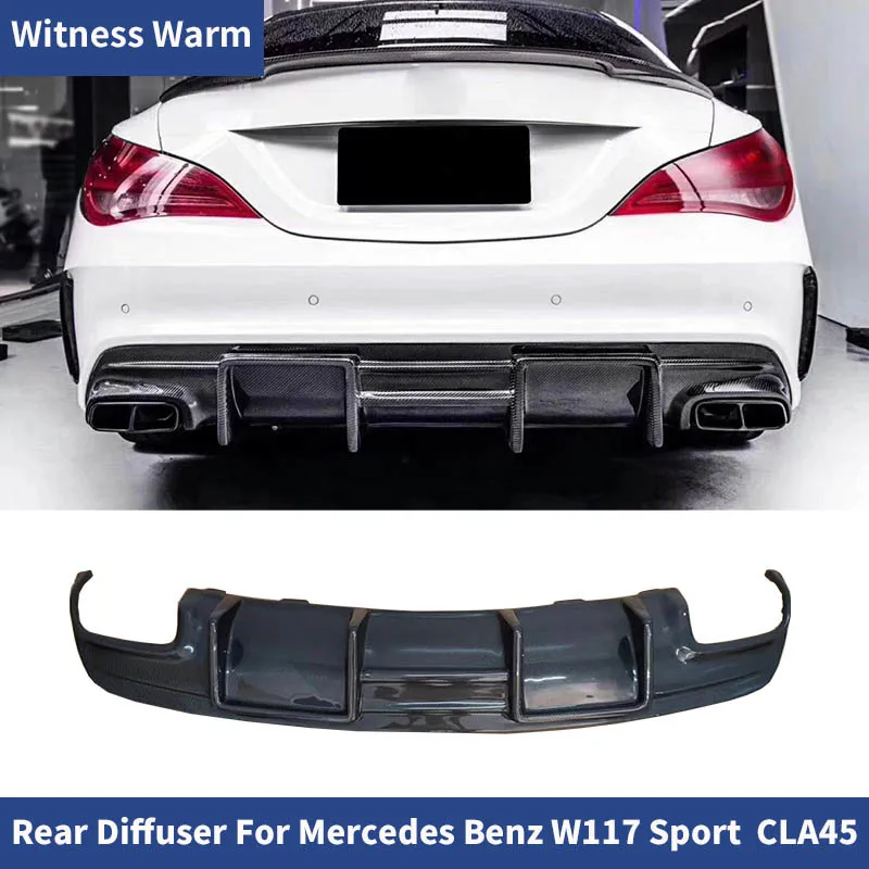 Carbon Fiber Rear Lip Spoiler Diffuser for Benz Cla Class W117 Cla200 Cla250 Cla260 Cla45 2014-2019 Frp with 4 - Outlet Exhaust