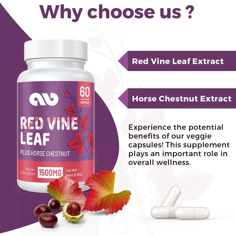 

1400mg of Red Vine Leaf Extract and 100mg of Chestnut Extract are used to supplement the legs, veins, and skin (60 capsules)