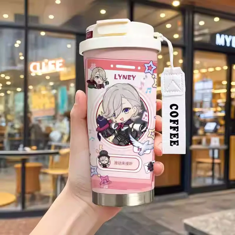 530ml Thermos Cup Genshin Impact Cartoon Lyney Wanderer Nahida 316 Stainless Steel Water Coffee Cup Office Students Portable