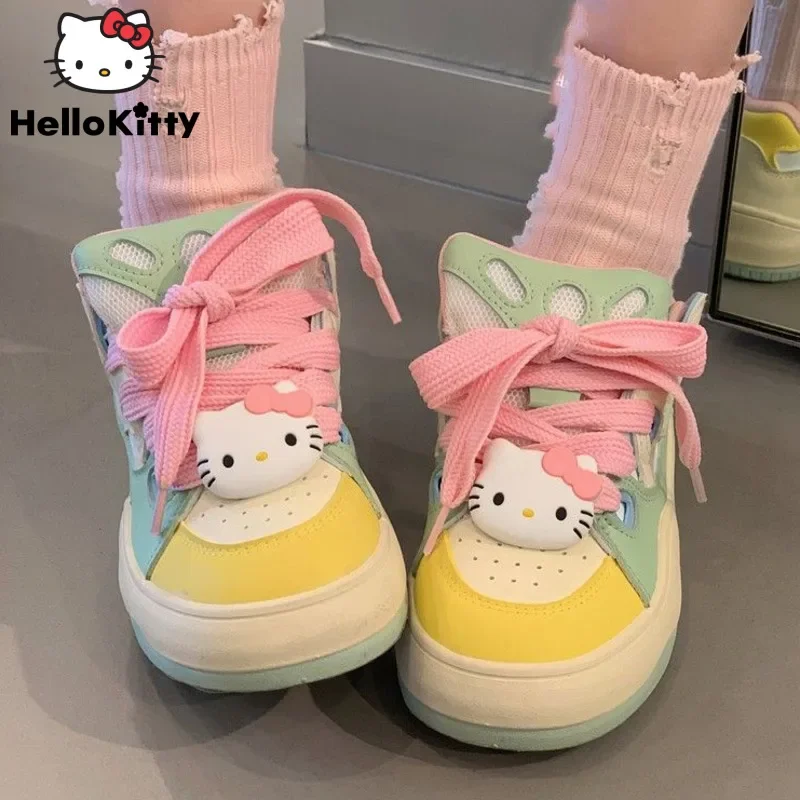 

Sanrio Hello Kitty Sneakers Women Thick Sole Board Shoes Cartoon Kawaii Sweet Cute Girl Casual Shoes New Fashion Skate Shoes