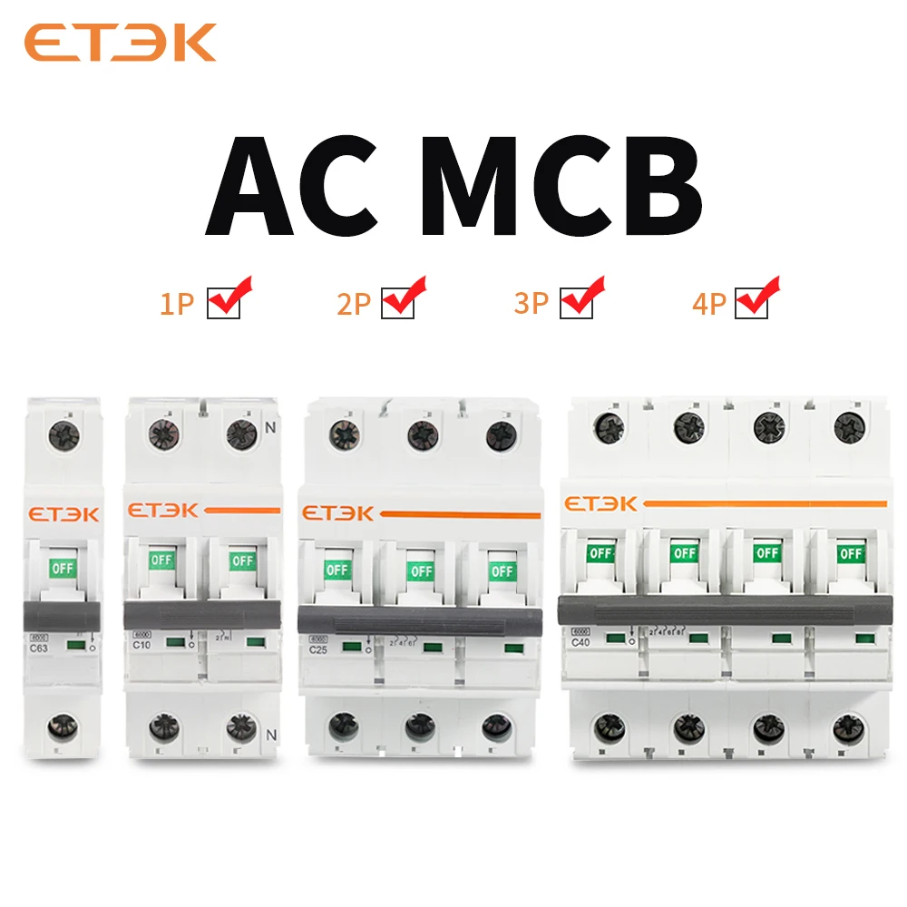 Mini Circuit Breaker AC MCB Short Overload Protector 35mm Din Rail Mount 1P  6-63A 220V 230V  50/60HZ