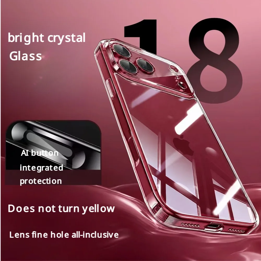 Crystal Transparent Glass Phone Case For iPhone 18 17 Air 16 E 15 14 Plus 13 12 Mini 11 18 Pro Max TPU Border Shockproof Cover
