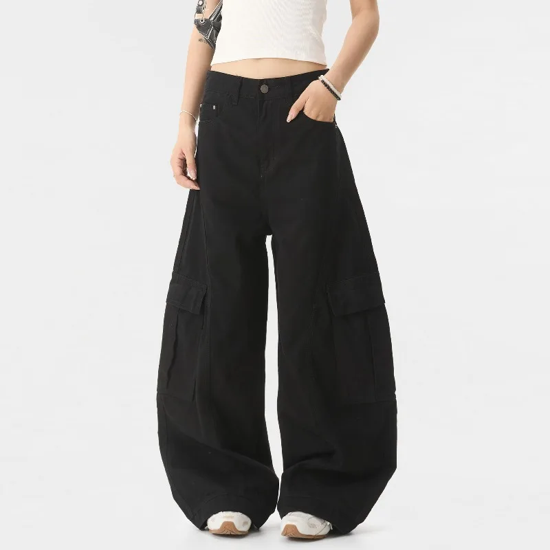 

OR FL American High Street Outline Curved Knife 100 Cotton Women Cargo Trousers Retro Streetwear Brands Baggy Wide Leg Pants