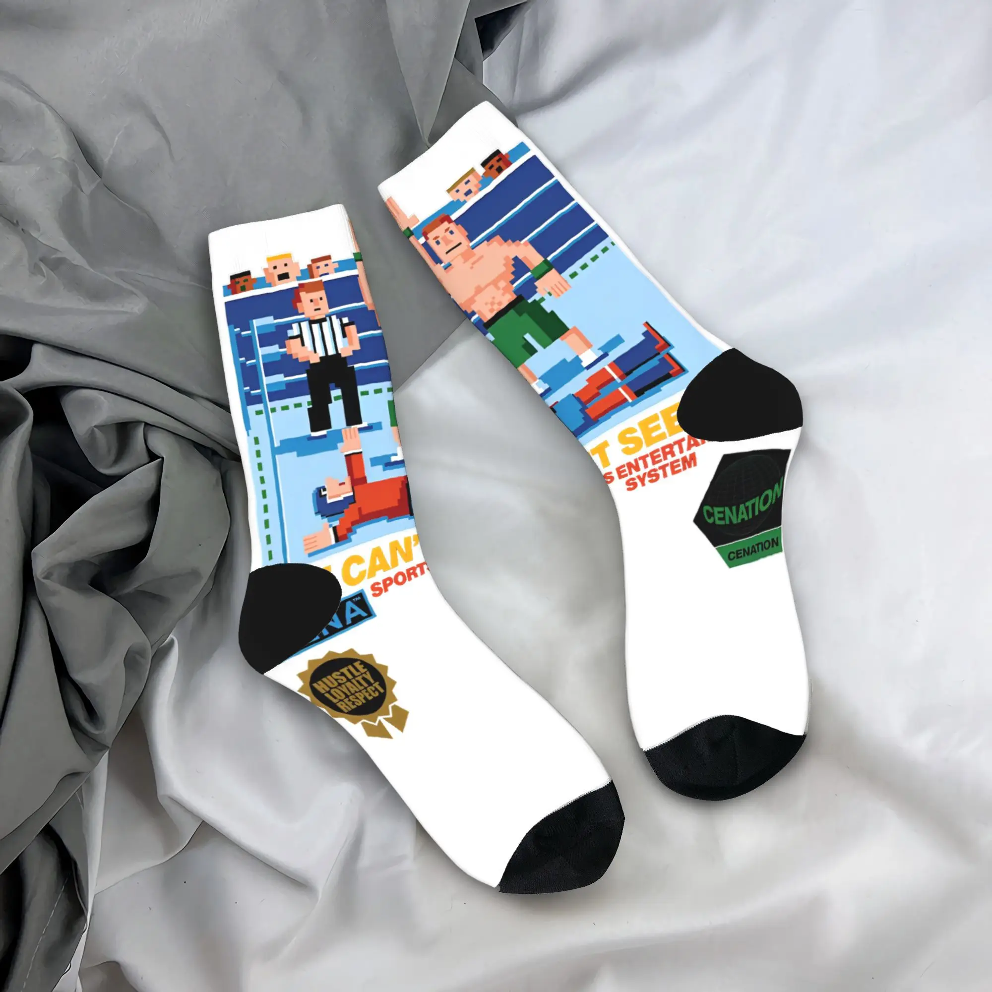 

Women Men Socks Yellow Wrestling Cena John White Stockings Anti-Slip Soft Socks Autumn Retro Design Cycling Socks