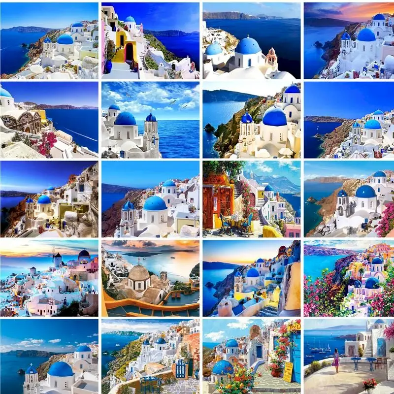 GATYZTORY 60x75cm Oil Paint By Numbers Santorini Scenery DIY Paint For Painting By Numbers On Canvas Seascape Home Decor Wall Ar