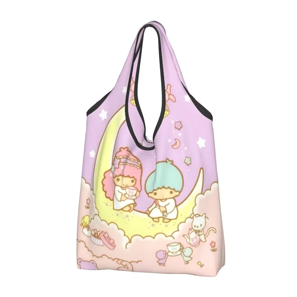 Custom Recycling Little Twin Stars Sanrio Cartoon Kiki Lala Shopping Bag Women Tote Bag Portable Grocery Shopper Bags