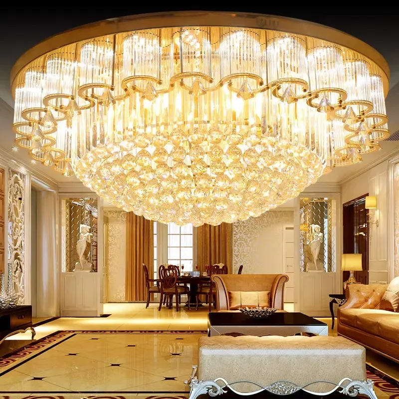 Modern Crystal LED Ceiling Light European Style Gold Round Fixture for Living Room Bedroom Home Decoration Lighting