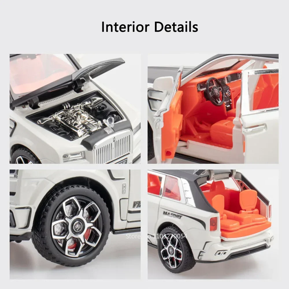 1:24 rolls royce cullinan modelo de carro brinquedos liga diecast metal suv modelos com luz sonora puxar para trás brinquedos tamanho grande para crianças presente